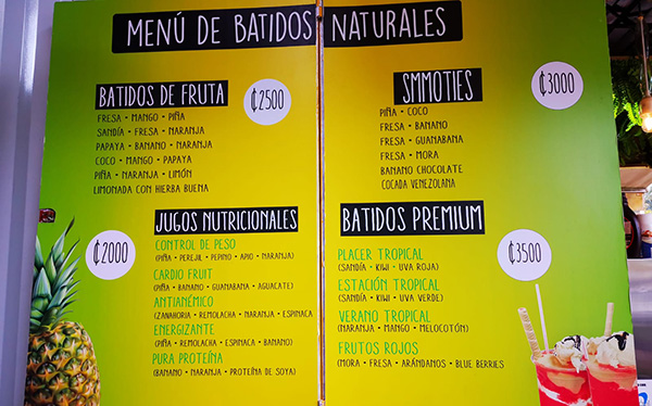 Batidos - Menu, Container Plaza, Santa Ana, San José